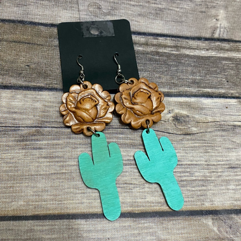 Adorable Cactus Leather Earrings